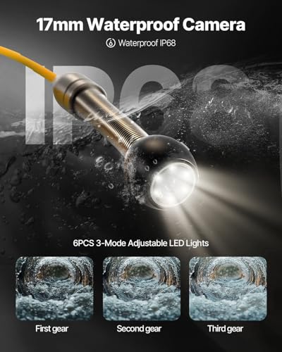 VEVOR Sewer Camera, 65.6FT Snake Cam with DVR Video, Pipe Inspection Equipment 4.3 inch LCD Screen, Industrial Borescope Endoscope Waterproof IP68 with LED Lights, for Duct HAVC Drain Pipe Plumbing - size: 66ft/20m, style: 4.3'' Screen with DVR Function