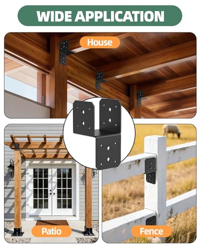 Heavy Duty Angle Brackets for 4x4, 4x6 Post, Black 4-Pack - color: Black-4PCS