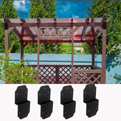 4packs Heavy Duty Pergola Bracket Black,6" Steel Angle Joist Tie Z Fix Bracket for Wood DIY Projects - Large Connector Brace,Post to Beam Connectors Repair Hardware,Joining Brackets