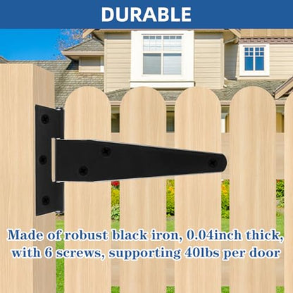 TamBee 6 Pcs 4 Inch T-Strap Light Duty Barn Door Hinges for Shed Gate - size: 4inch