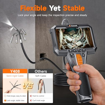 FOXWELL Dual Lens Two-Way Articulating Borescope, 1080P Endoscope Camera - size: 5.3FT