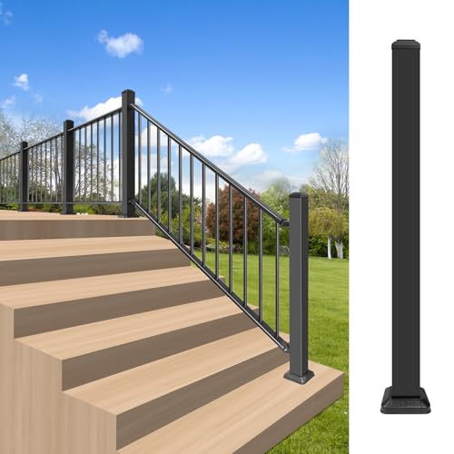 47in Deck Railing Post with Screws - color: Black-2, size: 47in Post for Stair Railing