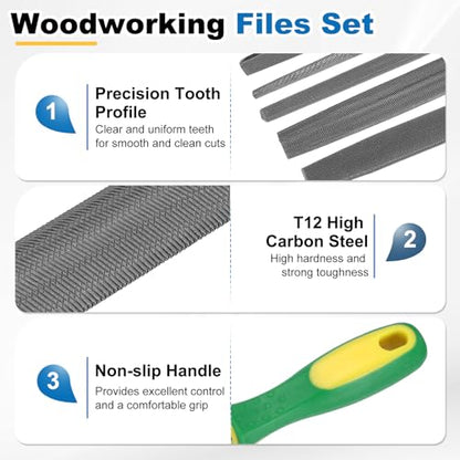 HARFINGTON 5pcs Metal File Set 10" Fine Teeth High Carbon Steel Hand Files with PP Handle Square/Flat/Triangle/Half-Round/Round for Metal Wood Stone Grinding Polishing Engraving - size: 10 Inch, style: Fine Teeth