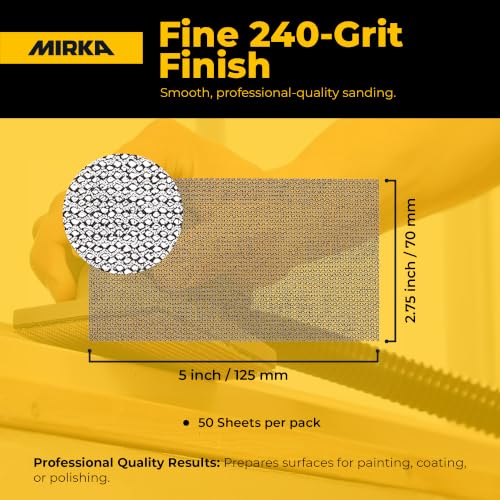 Mirka Abranet 2.75x5 Inch 240 Grit Mesh Sanding Sheets Hook & Loop, 50 Pack - size: Grit 240
