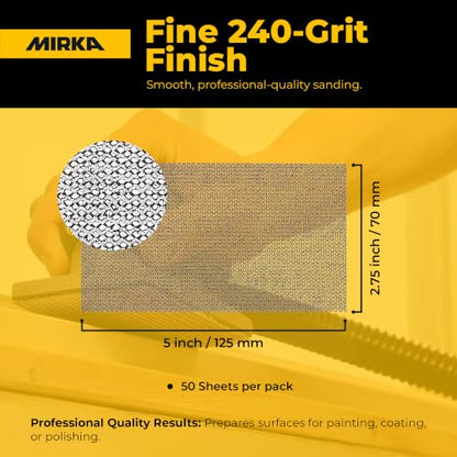 Mirka Abranet 2.75x5 Inch 240 Grit Mesh Sanding Sheets Hook & Loop, 50 Pack - size: Grit 240