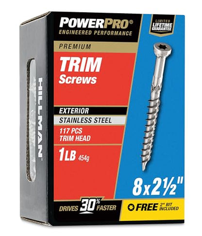 Power Pro Premium 305 Stainless Steel Trim Screws (#8 x 2-1/2") - 1lb Box