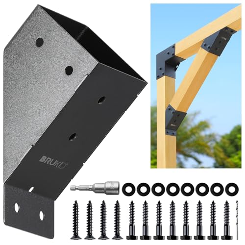 4pc 45°-Degree Angle Support Bracket, 4x4 (Actual 3.5''x3.5'') Angle Bracket, Suitable for Pergolas, Gazebo, Deck Porch, Cabin Elevated Wood Support Bracket kit (Frosted-Black) - size: 4''x4'' (Actual: 3.5''x3.5'')
