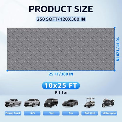 StellarStar 10x25 FT Garage Floor Mat, 2.8mm Thickened PVC Diamond Plate - color: Gray, size: 10x25 FT