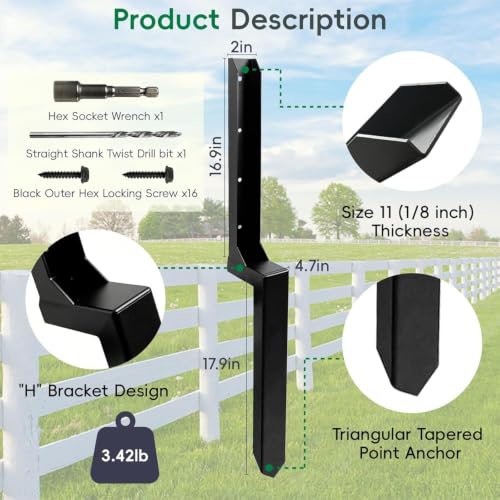 2 Pack Fence Post Repair Kits with Strong One-Piece Steel Anchor & Stakes - color: Black-2pack