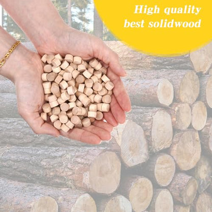 200 Pcs 3/8 Wood Plugs for Screw Holes, Flat Head Wooden Plugs for Holes in Locking Hole Tube Furniture, Wooden Screw Covers