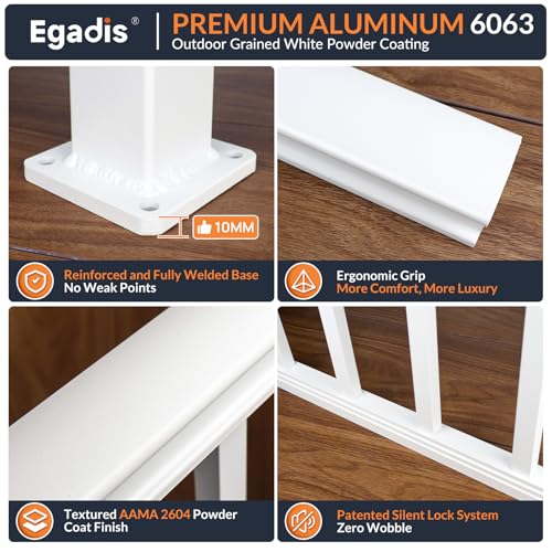 Egadis 36 in x 8 ft Modular Aluminum Porch and Deck Railing Kit, White - color: Level 8ft- 2Post 2Panel