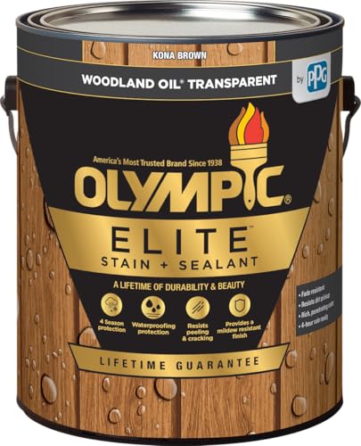 Olympic Elite 1 Gal. Kona Brown Woodland Oil Transparent Stain and Sealant in One Low VOC - color: Kona Brown, style: Transparent