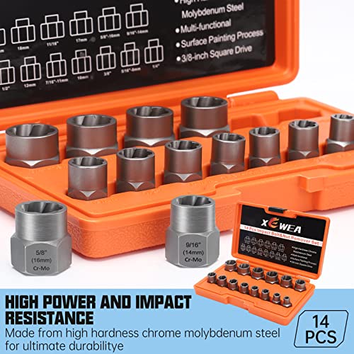 XEWEA 14PCS 3/8" Drive Impact Bolt Nut Extractor Set - size: 14PCS
