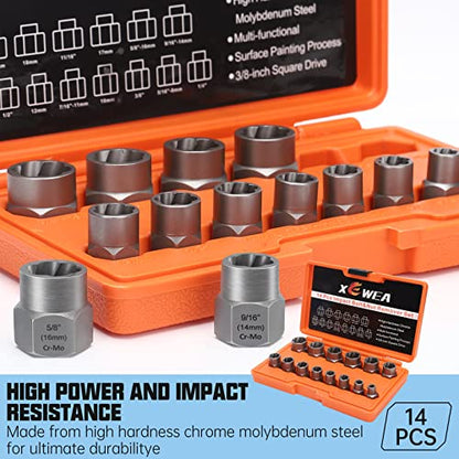 XEWEA 14PCS 3/8" Drive Impact Bolt Nut Extractor Set - size: 14PCS