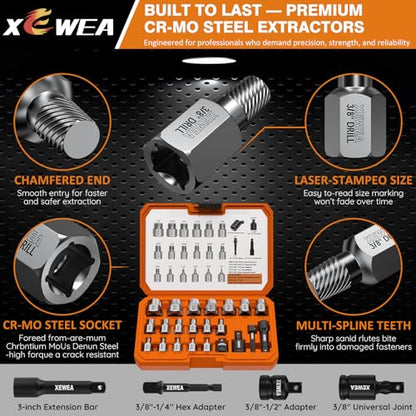 XEWEA 22PCS 3/8" Drive Screw Extractor Set, Bolt Remover Kit - size: 22PCS
