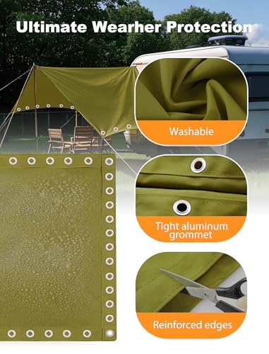 Canvas Tarp 20x30ft 22Mil Water-Resistant Tarps with Aluminum Grommets, 14OZ UV-Resistant Tarpaulin,Heavy-Duty Multi-Use Cloth Covers for Wood/Car/Roof/Boat/Camp/Canopy - color: Olive Green, size: 20'*30'