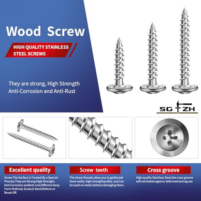 #8 x 1-1/4" Wood Screw 500Pcs 410 Stainless Steel Standard Thread Truss Head Fast Self Tapping by SG TZH - color: Silver - Stainless Steel, size: #8 x 1-1/4"