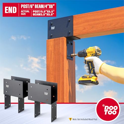 Stainless Steel Pergola Brackets, 4x6(Actual Post/5.5"x5.5" Beams/3.5"x5.5") End Post to Beam Bracket, Heavy Duty Post Cap Tie Bracket for Gazebos, Decks and Porches(2pcs-Black) - size: End 4x6 (Actual Post 5.5"x5.5", Beams 3.5"x5.5")
