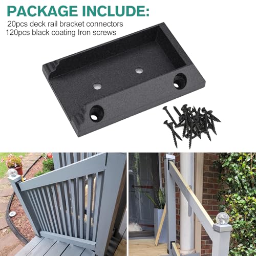 Eapele 20pcs Deck Railing Brackets Connectors for 2x4 Railing Wood Post with 120pcs Wood Screws
