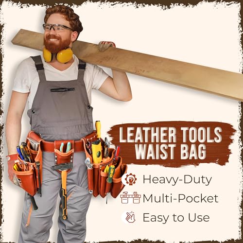 Daisy Leather Tool Belt Pro-202, 28 Pockets, Top Grain Leather, 2.5-inch Padded Belt, Fits 30-52 inch Waist, X-Large (Cherry, X-Large) - color: Cherry