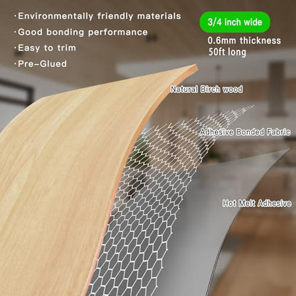YANYE Birch Edge Banding, 3/4 inch x 50ft roll of Veneer Real Wood Edge Banding Pre-glued Flexible, Tape Banding - color: Birch, size: 3/4"x 50ft
