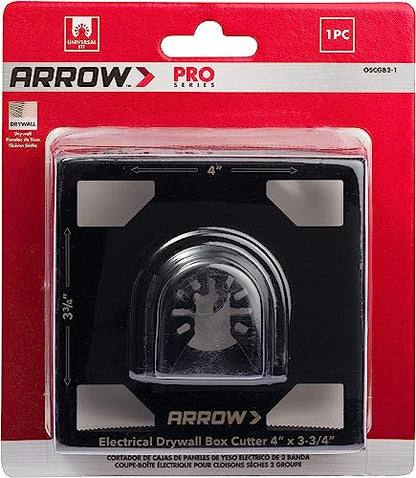 Arrow OSCGB2-1 2 Gang Electrical Box Drywall Cutting Blade for Oscillating Tools, Universal, Fits Most Multitools, Includes Adapter, Makes 4” by 3-3/4” Hole - size: 2-Gang