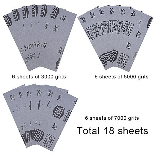 AUSTOR 18 Pcs Wet and Dry Sandpaper 3000 5000 7000 High Grit Assorted