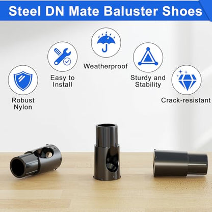 50 Pcs Baluster Connectors for 3/4" OD Round Balusters, Easy to Install Staircase Baluster Shoes with Screws, Durable Railing Connectors for Hollow Deck Balusters, Ideal for Railings Repair BC50 - size: Level Rail