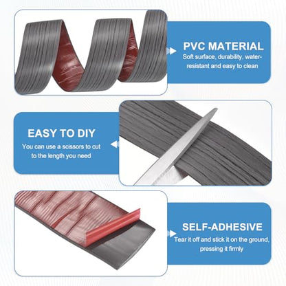 2Pcs Floor Transition Strip 3.94ft x 2" PVC Vinyl Tile Edge Trim - color: Dark Grey Grain