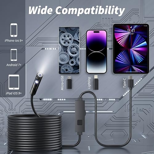 Dual-Lens Endoscope Camera with Light, 1920P HD Borescope