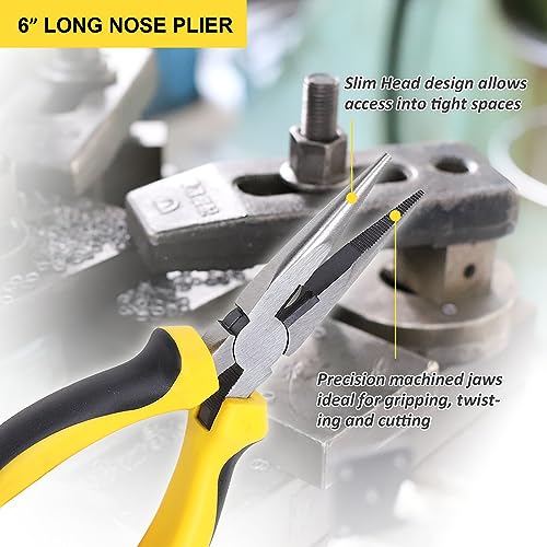 TOPLINE 5-Piece Pliers Set, Pliers Tool Set Included 8" Groove Joint, 7" Linesman, 6" Long Nose, 6" Slip Joint, 6" Diagonalfor Basic Home Maintenance