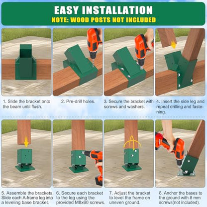 BeneLabel 1Pcs A-Frame Swing Set Middle Brackets with 4pcs Swing Leveling Base Brackets Heavy Duty A-Frame Swingset Hardware Kit DIY Swingset Middle Bracket for 2 (4x4) Legs & 1 (4x6) Beam - color: 1pcs Middle Bracket+2pcs Base Brackets