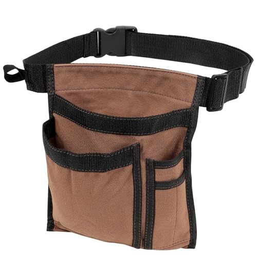 5-Pocket Tool Belt for Men, Durable Canvas Construction, Adjustable Belt, Utility Pouch for Daily Repair and DIY Use - color: Brown