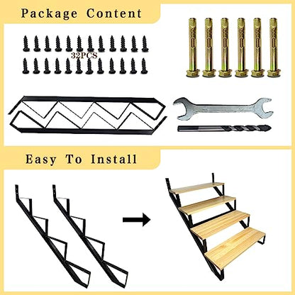 4 Step Metal Stair Step Steel Riser Stringers for 34.7" Height Deck, 2Packs - size: 4 Steps
