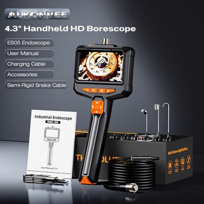 1920P HD Endoscope Camera with Light, 4.3" IPS Handheld Borescope - size: 4.3" Handheld Borescope-ES05X