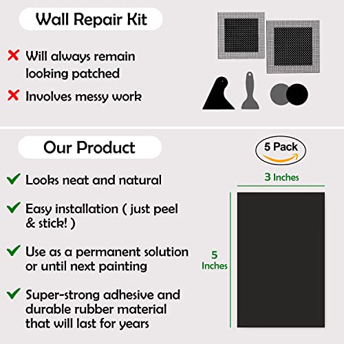 Rubber Bond Self-Adhesive Rubber Wall Outlet Cover Plate 5 Pack - Easy to Apply Peel & Stick Drywall Hole Patch - 5x3 Inch Screwless Blank Wall Plate Cover - Premium Rubber Wall Hole Cover (Black) - color: Black, size: 5x3 Inch Rectangular