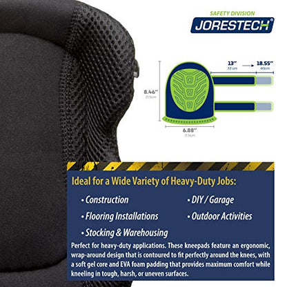 JORESTECH Protective Knee Pads - Gel Filled with Heavy Duty Shell Caps for Work and PPE – (Model S-KP-02-BK)
