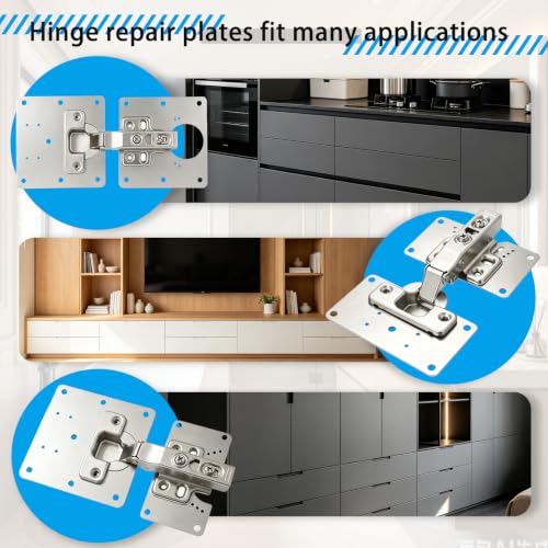8Pcs Cabinet Hinge Repair Plate Kit, Hinge Fixing Brackets with Screws