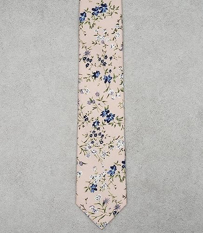 Cotton 2.5-Inch Skinny Floral Tie and Pocket Square Set for Men - color: 11