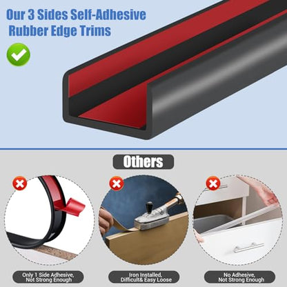 Rubber Edge Trim, Self-Adhesive U Channel Edge Protector for Plywood, Cabinet, 1-1/4" Wood Edge Banding, Flexible Furniture Repair, EPDM Material, Fit 1-1/4"(32mm), Length 20Ft, Black - size: Fit 1-1/4"- L20'