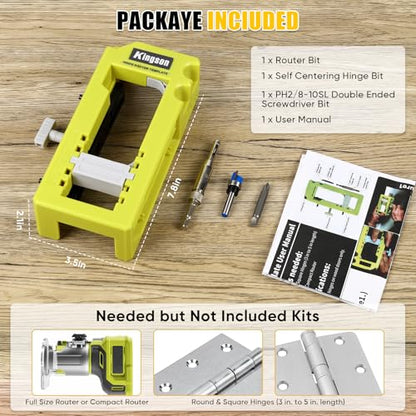 Adjustable Door Hinge Jig Router Template Kit, Hinge Mortising Guide Fits 3"-5" Length, 1/4" & 5/8" Thickness Door Hinges with Drill Bits