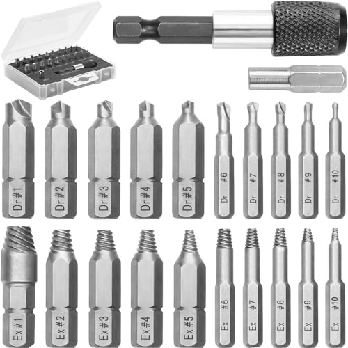 Screw Extractor Set, 22 Pieces Broken Screw Extractor Kit with Magnetic Extension Bit Holder and Socket Adapter, High-Speed Steels, Screw Remover for Screws