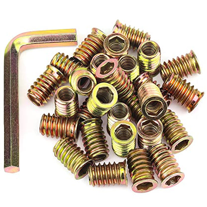 5/16-18 Threaded Inserts, Wood Inserts, Steel Threaded Inserts for Wood Furniture Screw, HELIFOUNER 30 Pieces 5/16”-18 x 20mm Threaded Inserts with Hex Wrench for Wood Furniture - size: 5/16"-18 x 20mm
