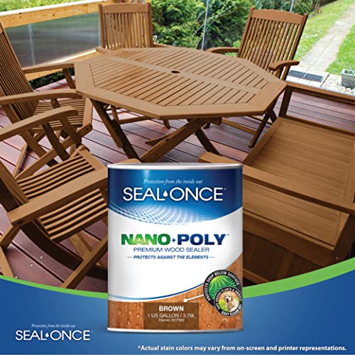 Seal-Once Nano+Poly Wood Sealer and Waterproofer, Brown, 1 Gallon - color: Brown, size: 1 Gallon