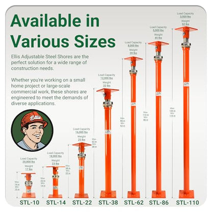 Ellis Light-Duty Lifting Shores, Adjustable Screw Jack Post, 86" to 110" - size: 86" - 110"
