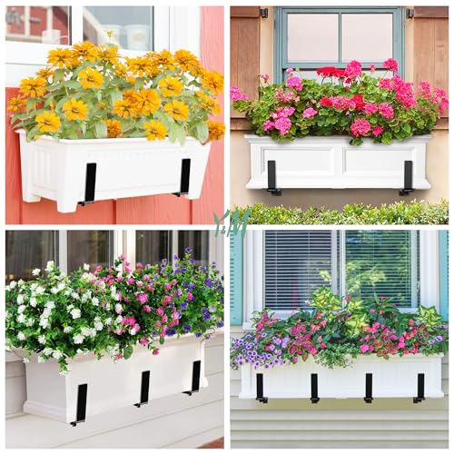 Y&M Adjustable Window Box Brackets 2 Pack, Wall Mount Planter Box Brackets - size: Set of 2- Black