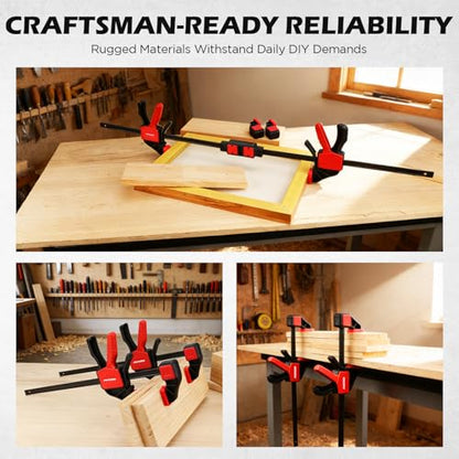 6-Pack 12 Inch Bar Clamps for Woodworking with 2-Piece Clamp Connector, 12" Quick-Release Wood Clamps with 150 LBS Load Limit, Trigger Clamp Set, One-Handed Clamps/Spreader for Woodworking - style: 12" (6-Pack) | Extends to 24"+ New Version