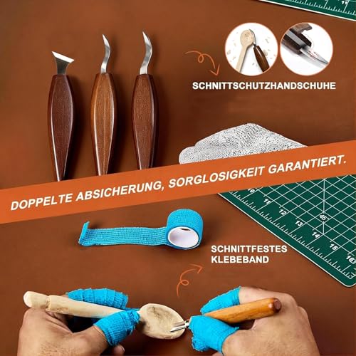 Dysenklan Wood Carving Kit Deluxe-Whittling Knife with PU Storage Bag,4 Wood Carving Knives 4 Detail Knives 6 Blocks, Woodworking Widdle Gift for Beginners Kids Adults Hobby