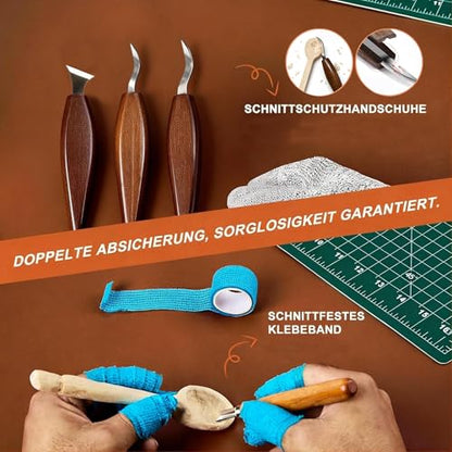 Dysenklan Wood Carving Kit Deluxe-Whittling Knife with PU Storage Bag,4 Wood Carving Knives 4 Detail Knives 6 Blocks, Woodworking Widdle Gift for Beginners Kids Adults Hobby