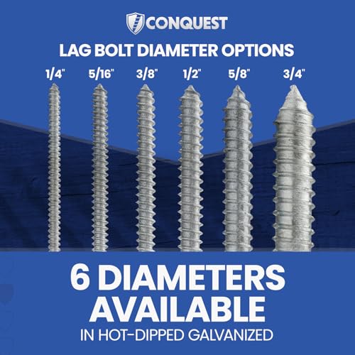 Conquest 5/8"-5 x 6 Lag Bolts, Hot Dip Galvanized, Coarse Threads Hex Head, Corrosion-Resistant for Outdoor, Wood, and Structural Projects (25 Pack) - size: 5/8"-5 x 6"